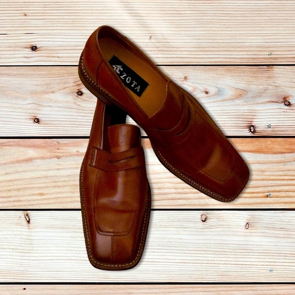 ZOTA Brown Leather Square Toe Dressy Loafer-9.5 - Picture 1 of 9